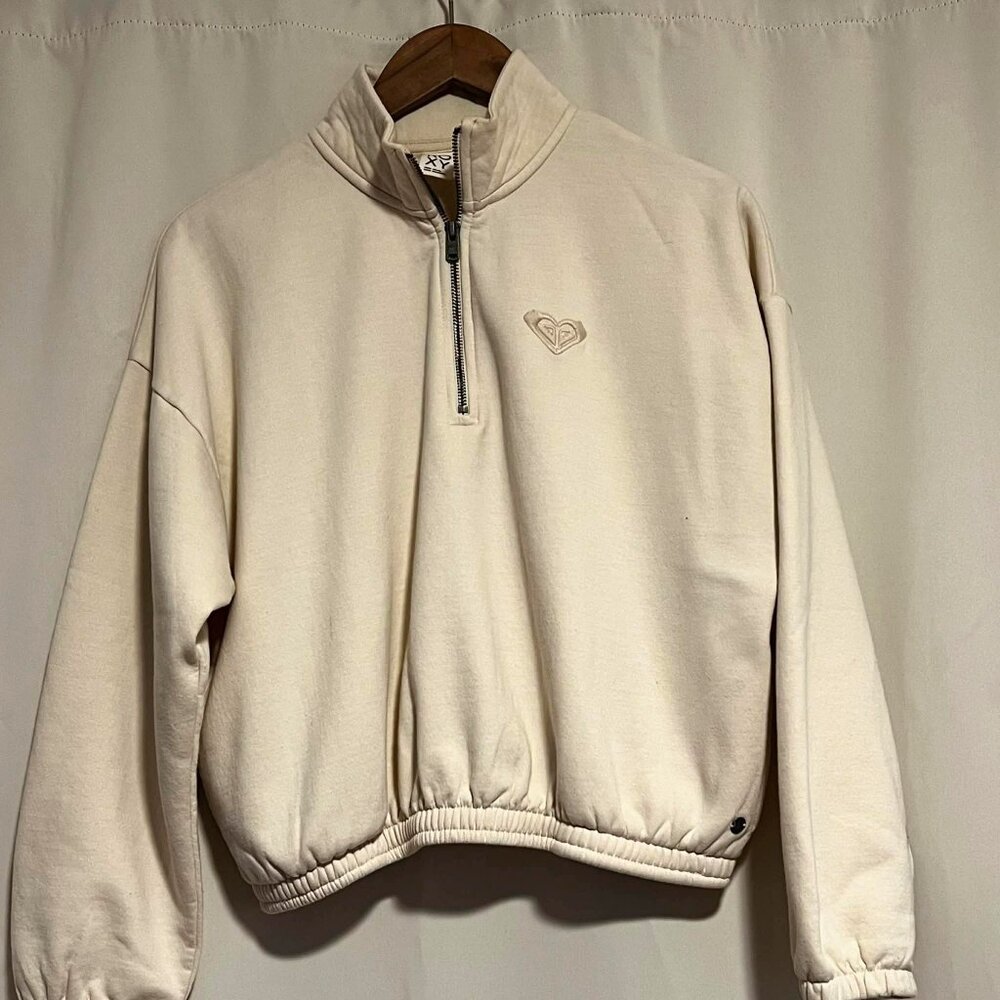 Roxy Cropped 1/4 Zip Pullover Polo Neck Cream Size S/P